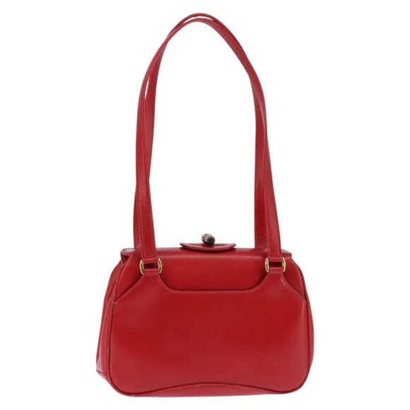 GUCCI Bamboo Shoulder Bag Leather Red Gold Auth 145209 - Picture 2 of 16